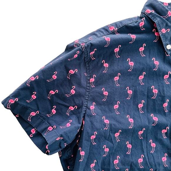 J Crew Men's Flamingo Button Front Short Sleeve Shirt Size Medium Blue Pink - Picture 3 of 5